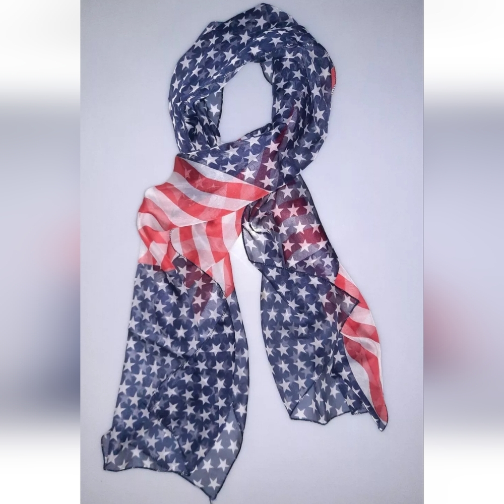 Independence Day Stars & Stripes American USA Flag Sheer Rectangle 62"x20" Scarf